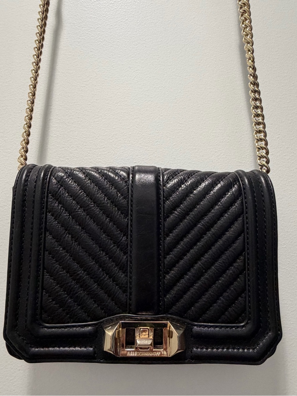 Rebecca Minkoff Black Quilted Leather Crossbody Bag with Gold Hardware